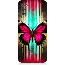 Samsung Galaxy A03S Uyumlu Neon Kanatlı Kelebek  Desenli Silikon Kılıf