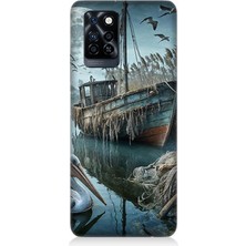 Infinix Note 10 Pro Uyumlu Ay Işığında Eski Gemi  Desenli Silikon Kılıf