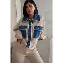 Bej Denim Garnili Gömlek ve Pantolon Takım