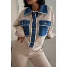 Bej Denim Garnili Gömlek ve Pantolon Takım
