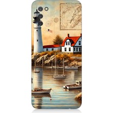 Samsung Galaxy A02S Uyumlu Harita Yanı Deniz Feneri  Desenli Silikon Kılıf