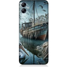 Samsung Galaxy A04E Uyumlu Ay Işığında Eski Gemi  Desenli Silikon Kılıf