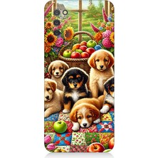Samsung Galaxy A02S Uyumlu Çiçek Bahçesinde Yavru Köpekler  Desenli Silikon Kılıf