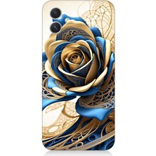 Samsung Galaxy A05 Uyumlu Telkari Sanatta Mavi Gül  Desenli Silikon Kılıf