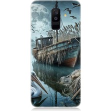 Samsung Galaxy A6 Plus Uyumlu Ay Işığında Eski Gemi  Desenli Silikon Kılıf
