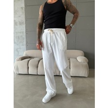 Baggy Fit Keten Pantolon - Beyaz