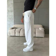 Baggy Fit Keten Pantolon - Beyaz