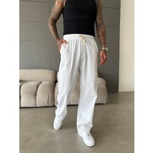 Baggy Fit Keten Pantolon - Beyaz