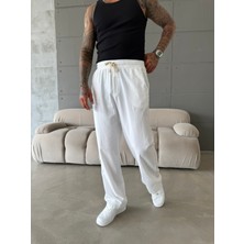 Baggy Fit Keten Pantolon - Beyaz