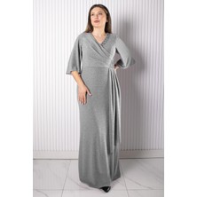 Taş Baskı Detaylı Abiye Gri MDA2541