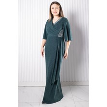 Taş Baskı Detaylı Abiye Yeşil MDA2541