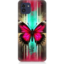 Samsung Galaxy A03 Uyumlu Neon Kanatlı Kelebek  Desenli Silikon Kılıf