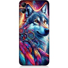 Samsung Galaxy A04E Uyumlu Renkli Tüylerde Kurt Ruhu  Desenli Silikon Kılıf