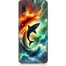 Samsung Galaxy A02 Uyumlu Ateşle Dans Eden Köpekbalığı  Desenli Silikon Kılıf