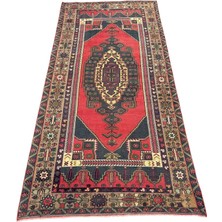 El Dokuma Eskitme Taşpınar Halısı 133X270 Kırmızı Vintage Halı