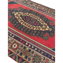 El Dokuma Eskitme Taşpınar Halısı 133X270 Kırmızı Vintage Halı