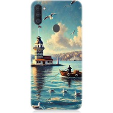 Samsung Galaxy A11 Uyumlu Martılarla Kız Kulesi  Desenli Silikon Kılıf