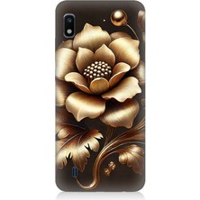 Samsung Galaxy A10 Uyumlu Altın Işıklı Zarif Çiçek  Desenli Silikon Kılıf