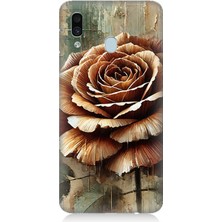 Samsung Galaxy A30 Uyumlu Altın Bronz Gül Zarafeti  Desenli Silikon Kılıf