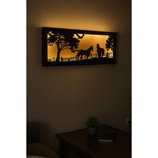 Alshop Dekoratif Peri Ledli Duvar Süsü At Çiftliği Hediyelik Ahşap Mdf Tablo Gece Lambası (Piller Dahil )