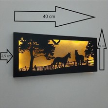 Alshop Dekoratif Peri Ledli Duvar Süsü At Çiftliği Hediyelik Ahşap Mdf Tablo Gece Lambası (Piller Dahil )
