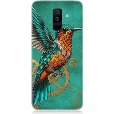 Samsung Galaxy A6 Plus Uyumlu Turkuaz Zeminde Sinek Kuşu  Desenli Silikon Kılıf