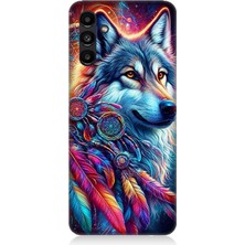 Samsung Galaxy A13 Uyumlu Renkli Tüylerde Kurt Ruhu  Desenli Silikon Kılıf
