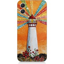 Samsung Galaxy A04 Uyumlu Turuncu Fon Üzerinde Fener  Desenli Silikon Kılıf