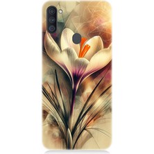 Samsung Galaxy A11 Uyumlu Soyut Çiçek Fırça Darbesi  Desenli Silikon Kılıf