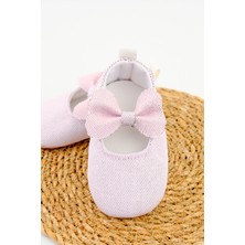 Toz Pembe Fiyonklu Kız Bebek Patiği – Rahat Ilk Adım Ayakkabısı Yumuşak Kız Bebek Ayakkabısı