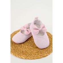 Toz Pembe Fiyonklu Kız Bebek Patiği – Rahat Ilk Adım Ayakkabısı Yumuşak Kız Bebek Ayakkabısı
