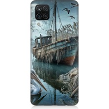 Samsung Galaxy A12 Uyumlu Ay Işığında Eski Gemi  Desenli Silikon Kılıf