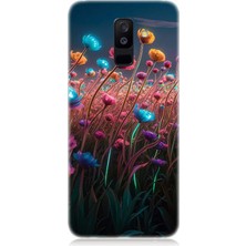 Samsung Galaxy A6 Plus Uyumlu Gökkuşağı Çiçek Bahçesi  Desenli Silikon Kılıf