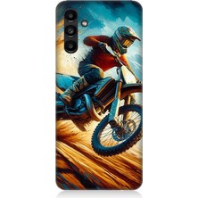 Samsung Galaxy A13 Uyumlu Alevler Arasında Motosiklet Sıçrayışı  Desenli Silikon Kılıf