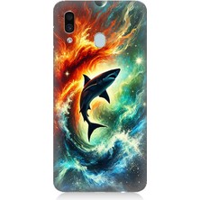 Samsung Galaxy A20 Uyumlu Ateşle Dans Eden Köpekbalığı  Desenli Silikon Kılıf
