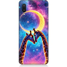 Samsung Galaxy A02 Uyumlu Ay Altında Gergedan Giraffe  Desenli Silikon Kılıf