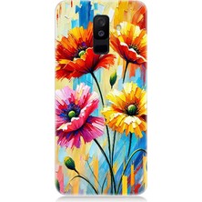 Samsung Galaxy A6 Plus Uyumlu Bahar Esintisinde Renkli Papatyalar  Desenli Silikon Kılıf