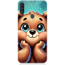 Samsung Galaxy M11 Uyumlu Kocaman Gözlü Sevimli Ayı  Desenli Silikon Kılıf