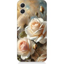 Samsung Galaxy A04 Uyumlu Krem Beyaz Güllerin Sessizliği  Desenli Silikon Kılıf