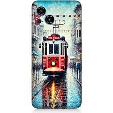 Reeder S23 Pro Max Uyumlu Yağmurlu Sokakta Kırmızı Tramvay  Desenli Silikon Kılıf