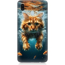 Samsung Galaxy A30 Uyumlu Suda Yüzen Kedi  Desenli Silikon Kılıf