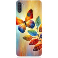 Samsung Galaxy A11 Uyumlu Renkli Yapraklı Kelebek Uçuşu  Desenli Silikon Kılıf