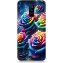 Samsung Galaxy A6 Plus Uyumlu Gökkuşağı Güllerin Patlaması  Desenli Silikon Kılıf