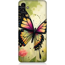 Samsung Galaxy A13 Uyumlu Çayırda Neşeli Kelebek  Desenli Silikon Kılıf