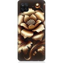 Samsung Galaxy A12 Uyumlu Altın Işıklı Zarif Çiçek  Desenli Silikon Kılıf
