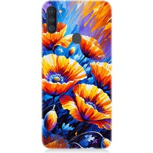 Samsung Galaxy A11 Uyumlu Geceye Açan Turuncu Çiçekler  Desenli Silikon Kılıf