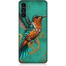 Samsung Galaxy A13 Uyumlu Turkuaz Zeminde Sinek Kuşu  Desenli Silikon Kılıf