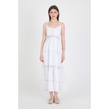 Beyaz Dantel Detaylı Askılı Elbise 251699