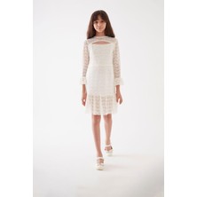 Kız Çocuk Dantelli Elbise Beyaz KVC918