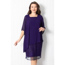 Incili Şifon Abiye Elbise Mor FHM908